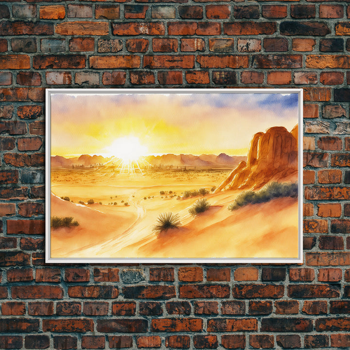 Watercolor Arizona Desert Landscape, Framed Canvas Print, Original Painting Print, Huge Living Room Wall Art, Southwest Western Decor