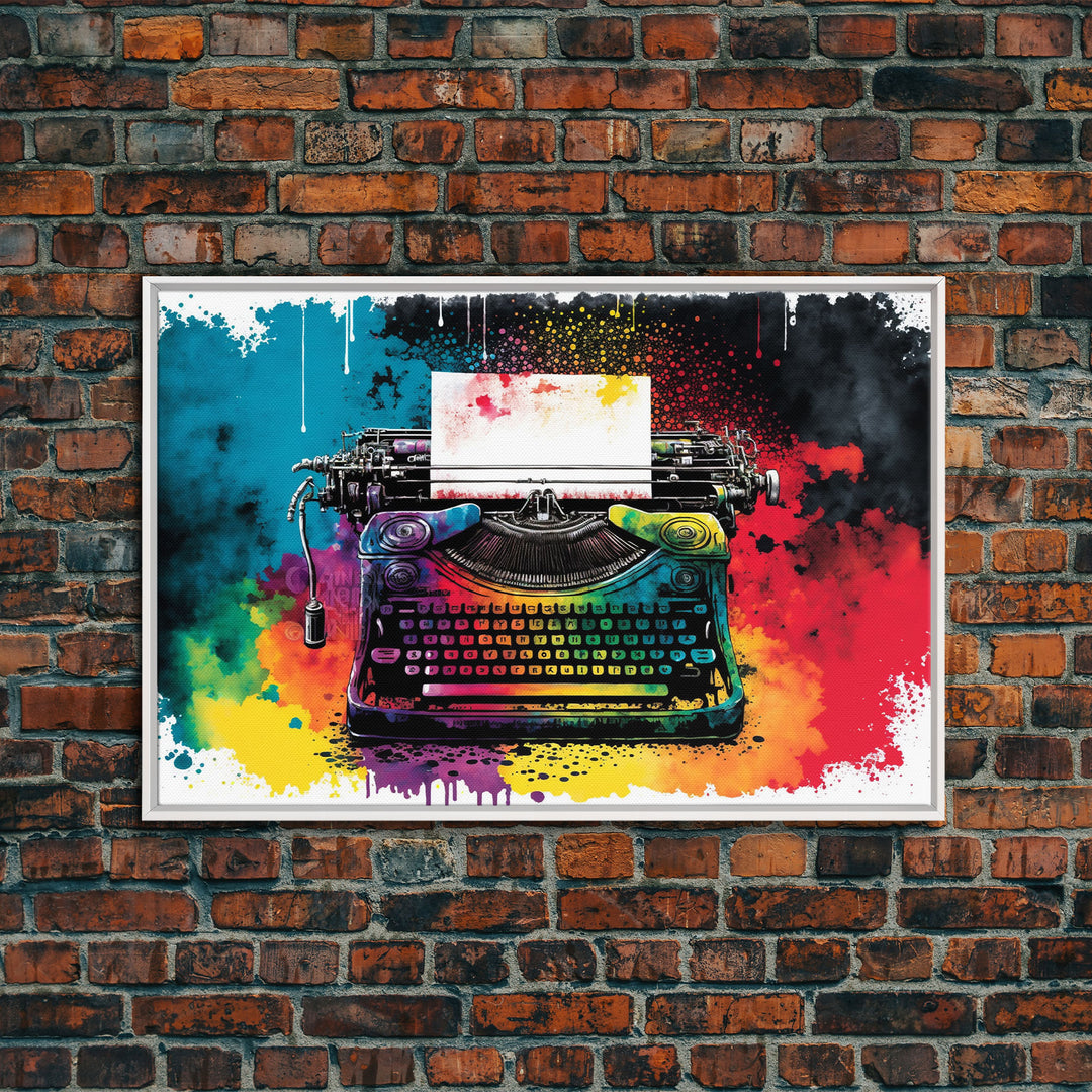 Watercolor Painting of an Antique Vintage Typewriter, Canvas Print, Framed Canvas Art, Original Art, Retro Pop Art Graffiti Style Decor
