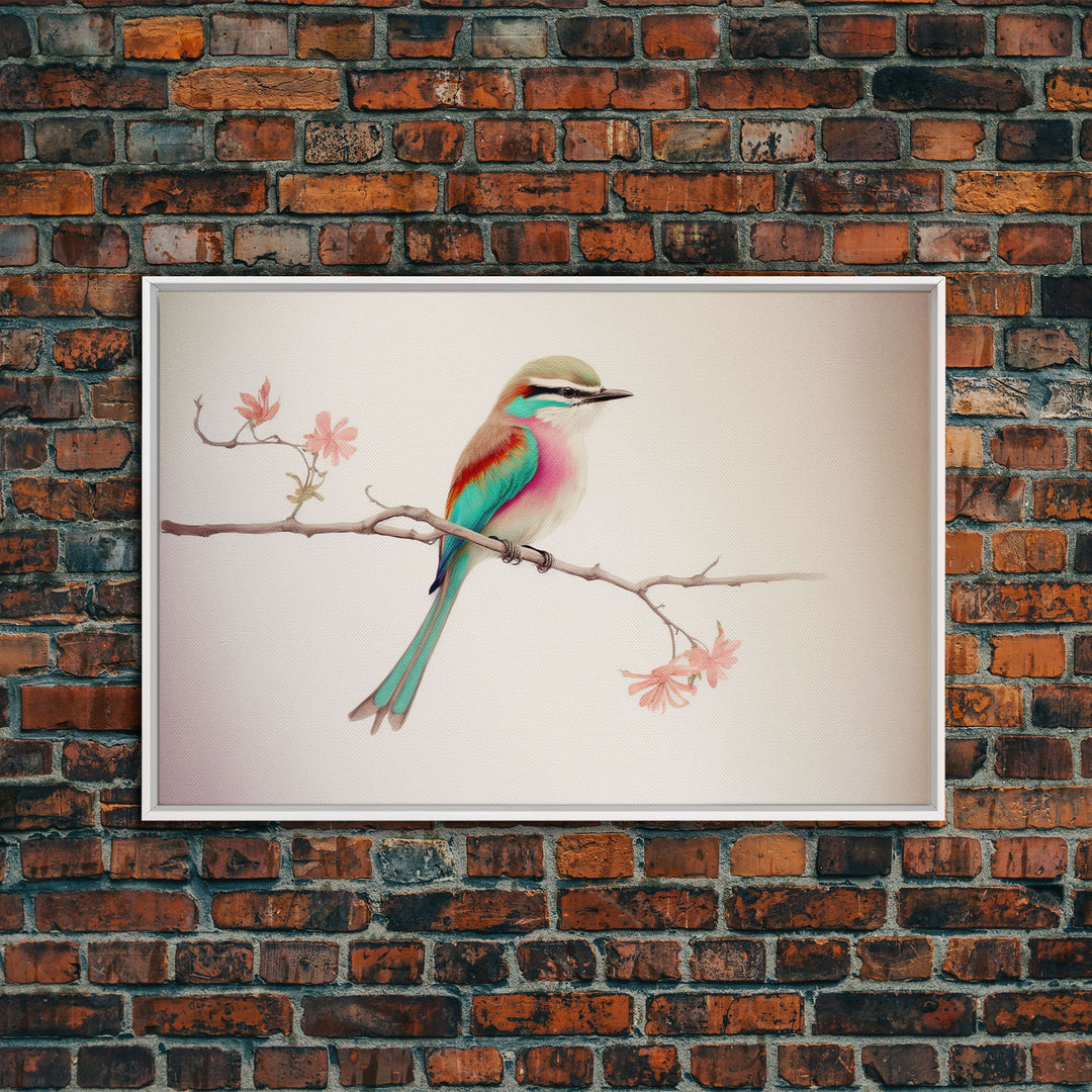 Colorful Oriole Bird On a Branch, Watercolor, Framed Canvas Print, Birdwatcher Art