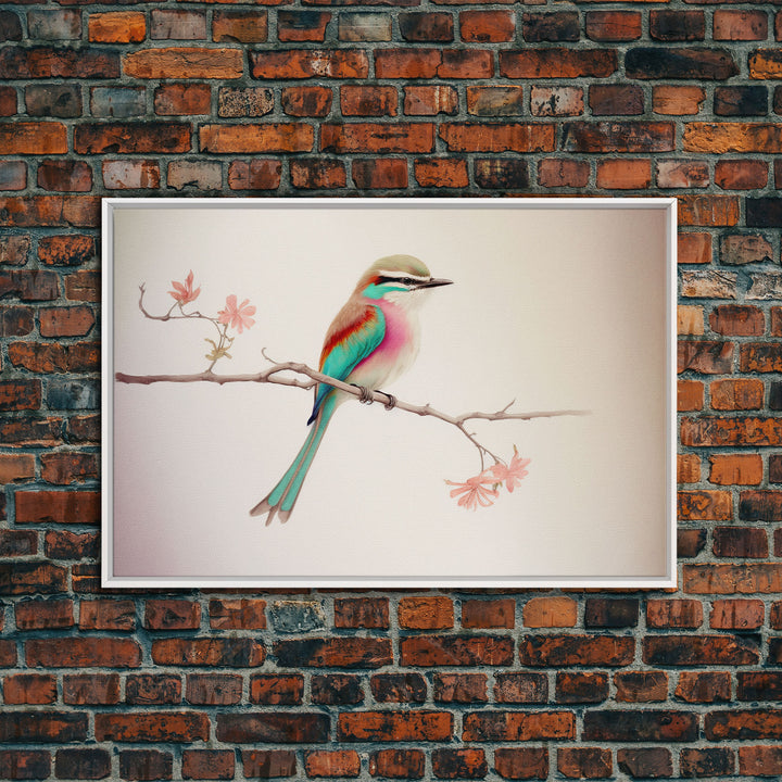 Colorful Oriole Bird On a Branch, Watercolor, Framed Canvas Print, Birdwatcher Art