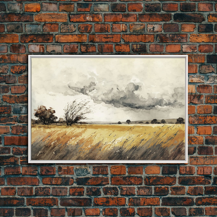 Muted Vintage Style Landscape Wall Art, Nature Framed Large Gallery Art, Oil Painting Art Ready to Hang, Framed Canvas Wall Decoration