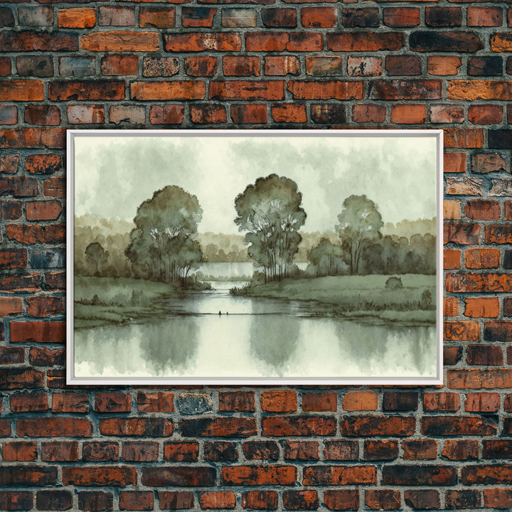 Vintage Landscape Wall Art Print, Nature Framed Large Gallery Art, Minimalist Art Ready to Hang, With Hangers, Muted Farmhouse Art