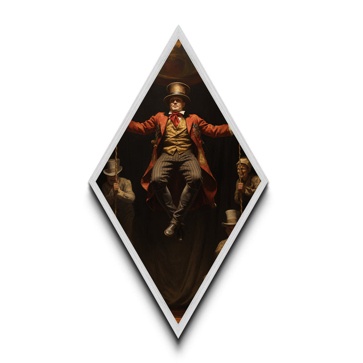 "Midair Proclamation" Victorian Ringmaster in Flight Canvas Art Print, Diamond Shaped Dark Academia Decor for Haunted Circus Halloween