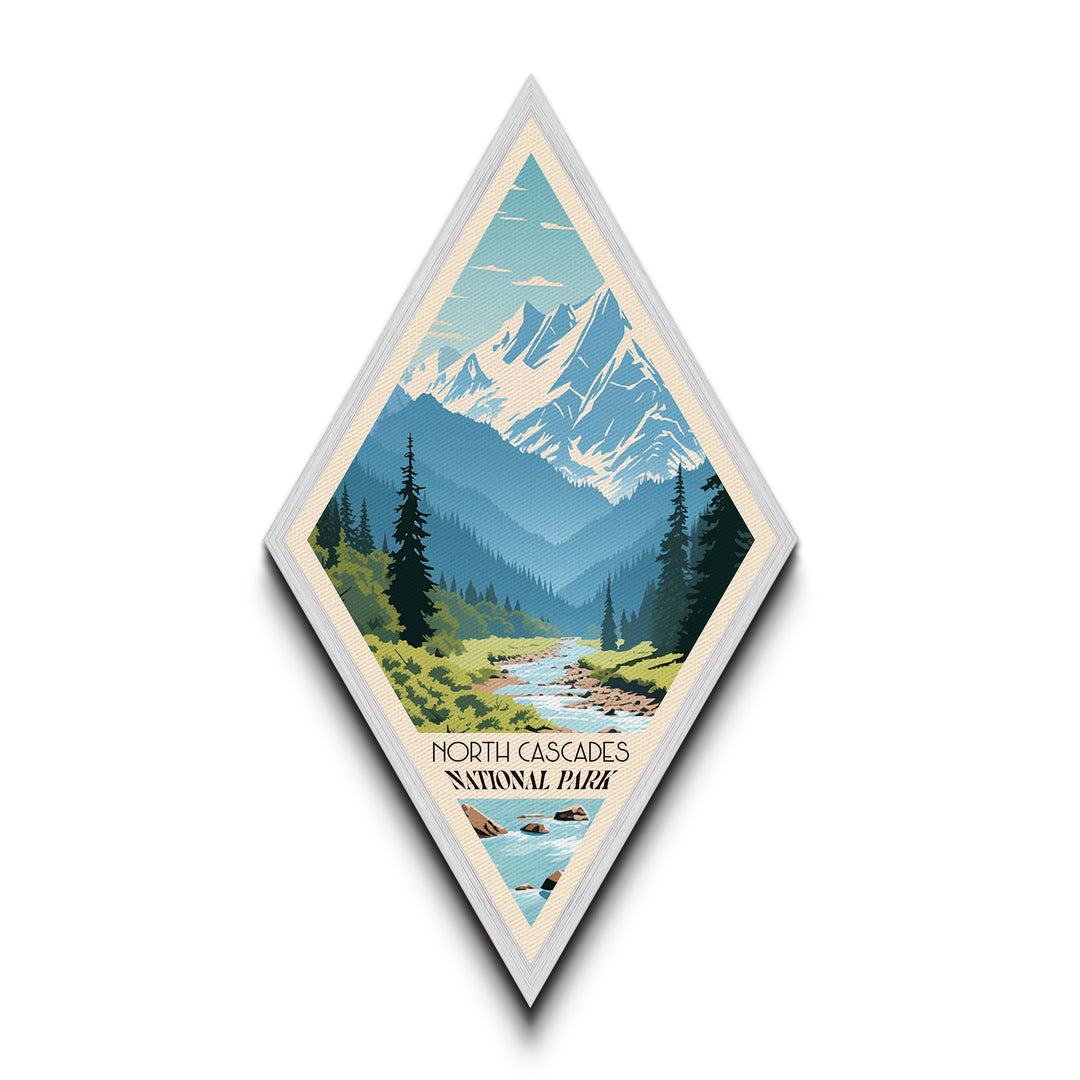 North Cascades National Park Diamond Shaped Travel Poster Canvas Art Print, Canvas Wall Art, Travel Gift, Washington Travel Art