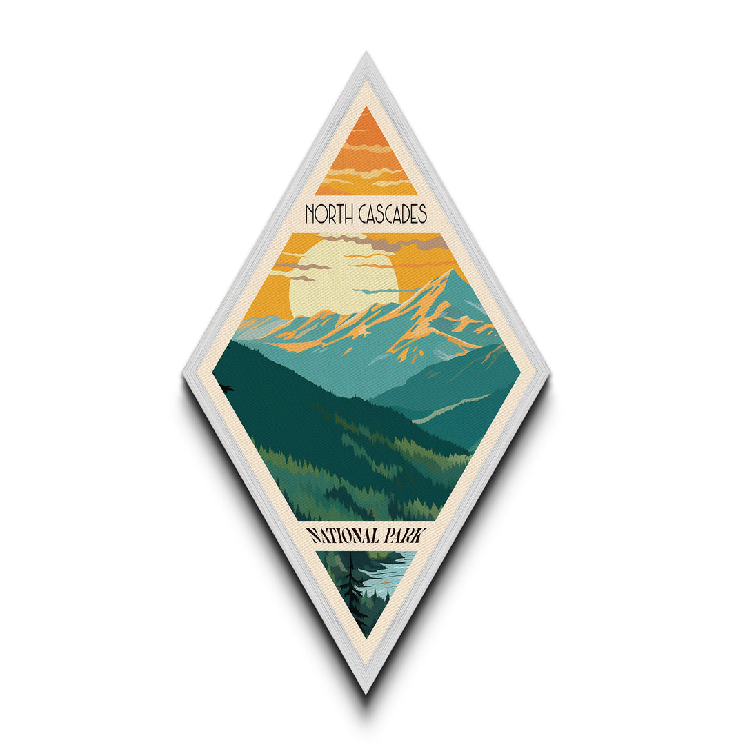 North Cascades National Park Diamond-Shaped Adventure Poster Canvas Art Print, Canvas Wall Art, Travel Present, Washington Travel Art