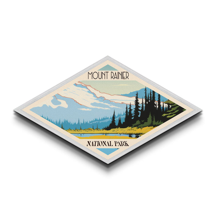 Mount Rainier National Park Diamond Shaped Travel Poster Art Canvas Art Print, Canvas Wall Art, Travel Gift, Washington Travel Art