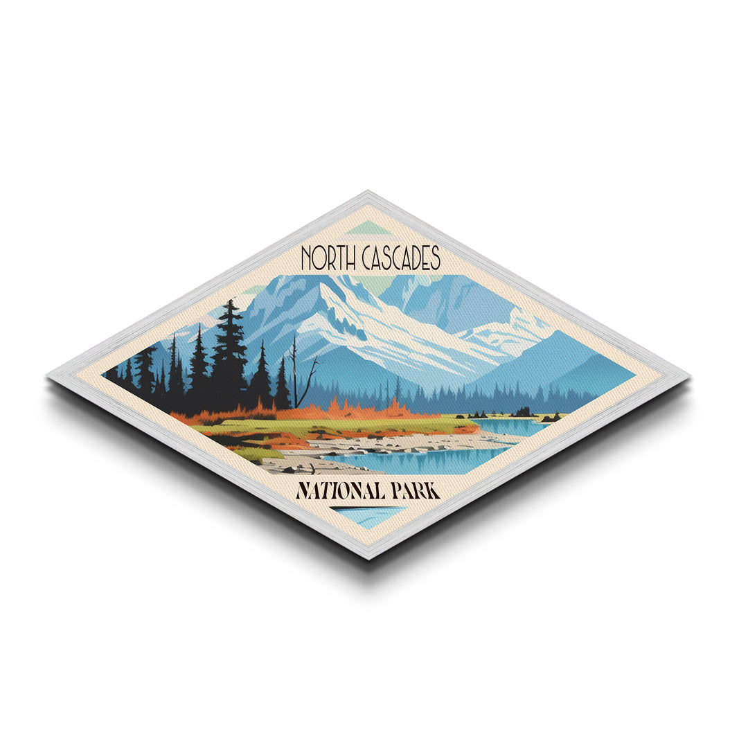 North Cascades National Park Diamond Shaped Travel Poster Art Canvas Art Print, Canvas Wall Art, Travel Gift, Washington Travel Art