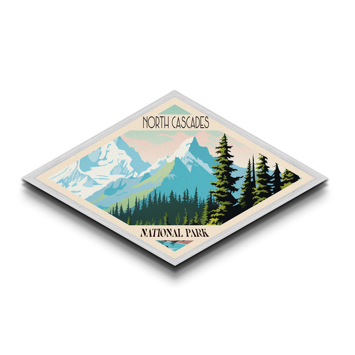 North Cascades National Park Travel Poster Art Canvas Texture Print, Travel Decor Art, Midcentury Modern Retro Decor Washington Travel Art