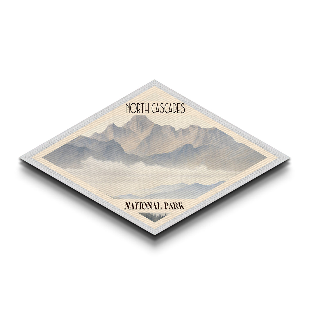 North Cascades National Park Diamond Shaped Travel Poster Canvas Art Print, Canvas Wall Art, Travel Gift, Washington Landscape