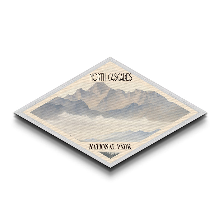 North Cascades National Park Diamond Shaped Travel Poster Canvas Art Print, Canvas Wall Art, Travel Gift, Washington Landscape