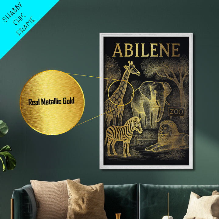 Abilene Texas travel, Metallic Gold Art, Modern House Art, Metal Art, Wood Framed Art, Wanderlust Gift, Travel Art Prints
