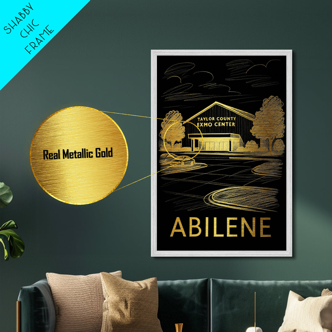 Abilene Texas art, Metallic Gold Print, Travel Art Prints, Metal Art, Wood Framed Art, Adventure Lover Gift, Traveler Gift