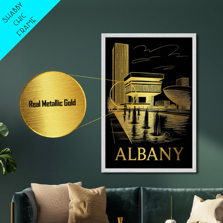 Albany New York art, Metallic Gold Print, Best Friend Gifts, Metal Art, Wood Framed Art, Birthday Travel Gift, Traveler Gift