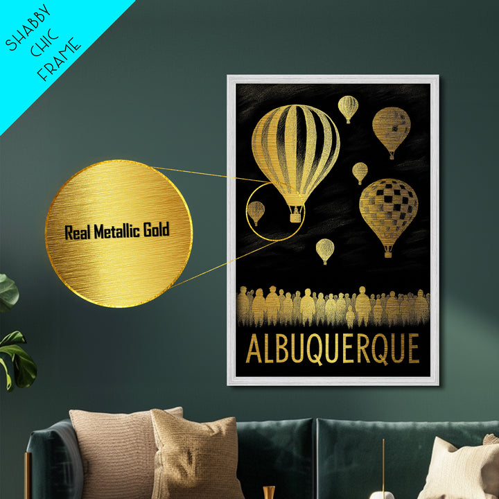Albuquerque New Mexico art, Metallic Gold Print, Housewarming Gift, Metal Art, Wood Framed Art, Newlywed Travel Gift, Honeymoon Gift