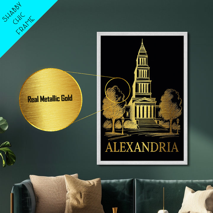 Alexandria Virginia art, Metallic Gold Art, Closing Gift, Metal Art, Wood Framed Art, Anniversary Travel Gift, Retirement Travel Gift