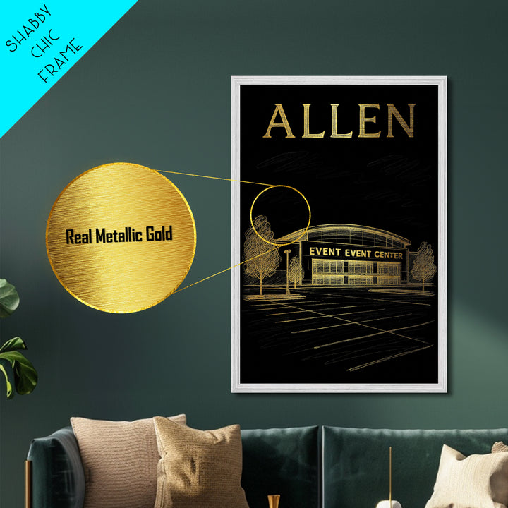 Allen Texas travel, Metallic Gold Art, Office Decor, Metal Art, Wood Framed Art, Wanderlust Gift, Travel Art Prints