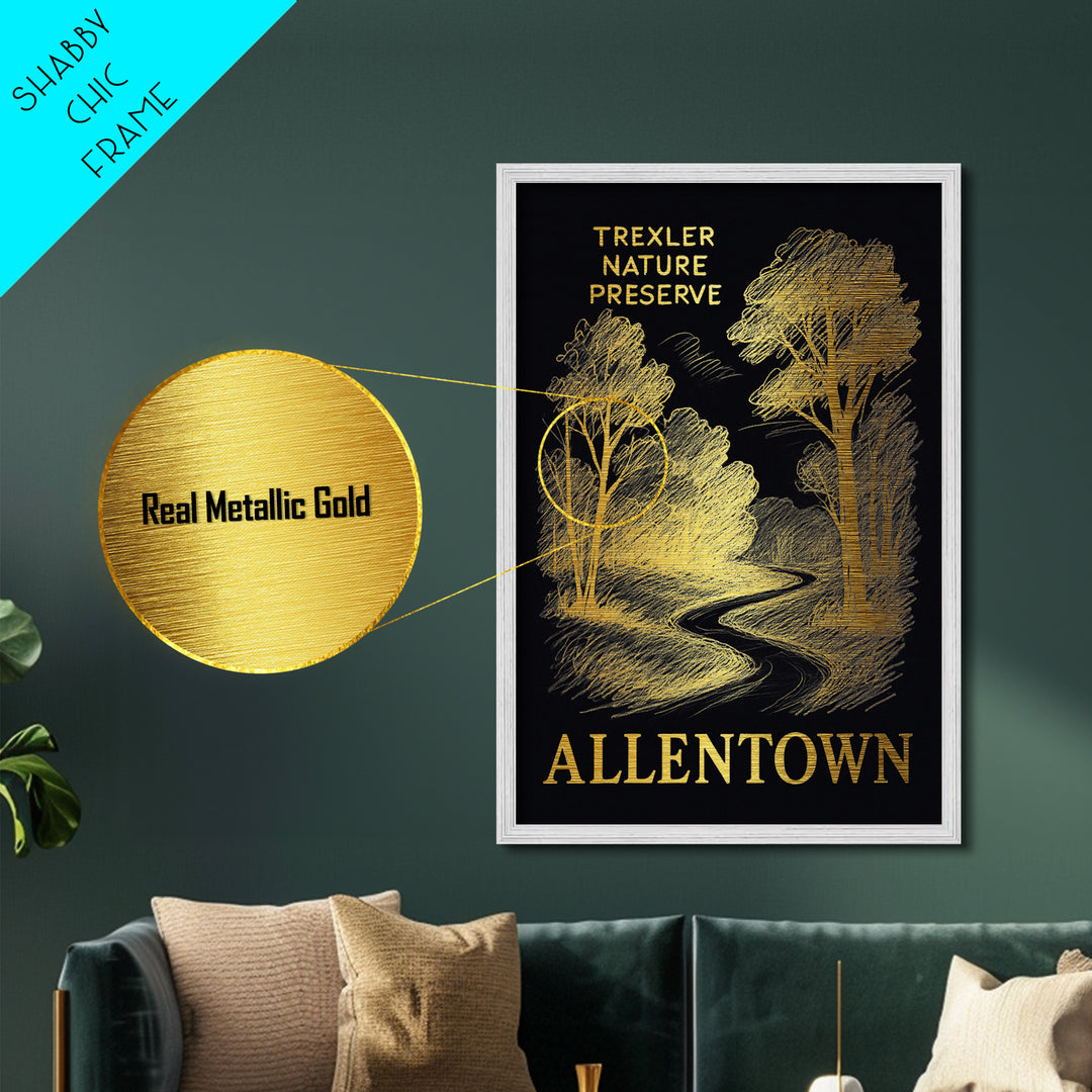 Allentown Pennsylvania art, Metallic Gold Print, Modern House Art, Metal Art, Wood Framed Art, Graduation Travel Gift, Travel Gift