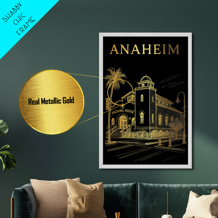 Anaheim California travel, Metallic Gold Art, College Dorm Décor, Metal Art, Wood Framed Art, Traveler Gift, Graduation Travel Gift
