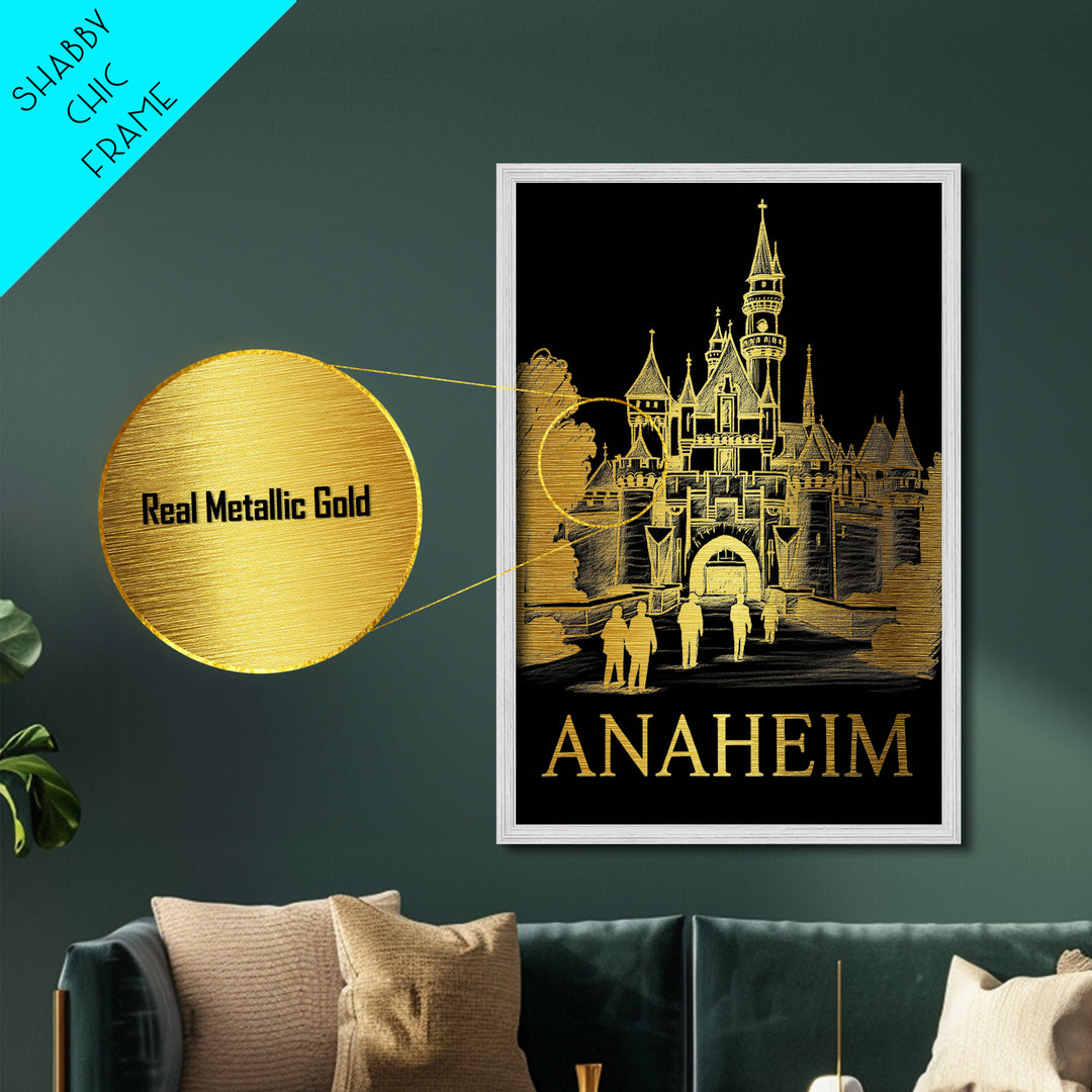 Anaheim California art, Metallic Gold Print, Housewarming Gift, Metal Art, Wood Framed Art, Newlywed Travel Gift, Honeymoon Gift