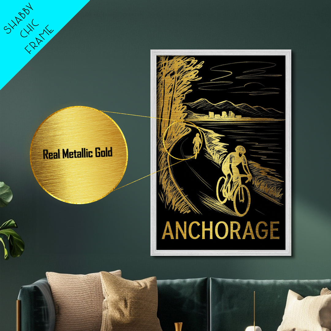 Anchorage Alaska art, Metallic Gold Print, Modern House Art, Metal Art, Wood Framed Art, Destination Gift, Traveler Gift