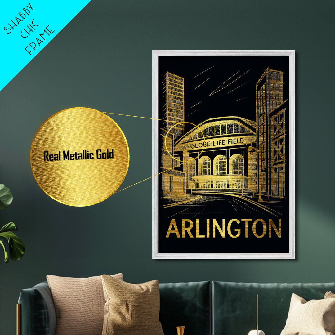 Arlington Texas art, Metallic Gold Print, Best Friend Gifts, Metal Art, Wood Framed Art, Birthday Travel Gift, Destination Gift