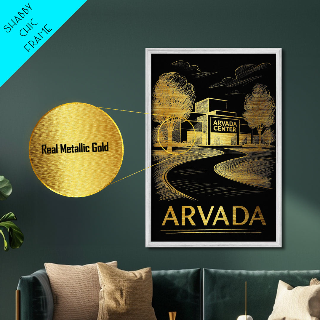 Arvada Colorado art, Metallic Gold Print, Housewarming Gift, Metal Art, Wood Framed Art, Newlywed Travel Gift, Honeymoon Gift