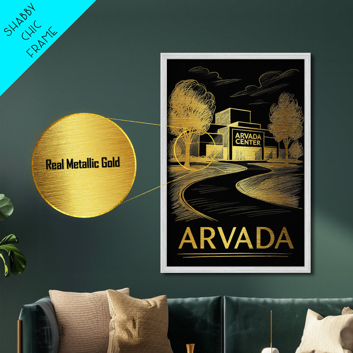 Arvada Colorado art, Metallic Gold Print, Housewarming Gift, Metal Art, Wood Framed Art, Newlywed Travel Gift, Honeymoon Gift