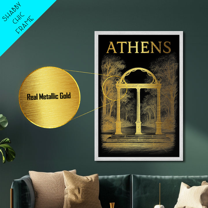 Athens Georgia travel, Metallic Gold Art, Closing Gift, Metal Art, Wood Framed Art, Anniversary Travel Gift, Retirement Travel Gift