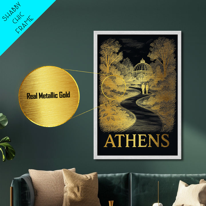 Athens Georgia art, Metallic Gold Print, Office Decor, Metal Art, Wood Framed Art, Graduation Travel Gift, Destination Gift