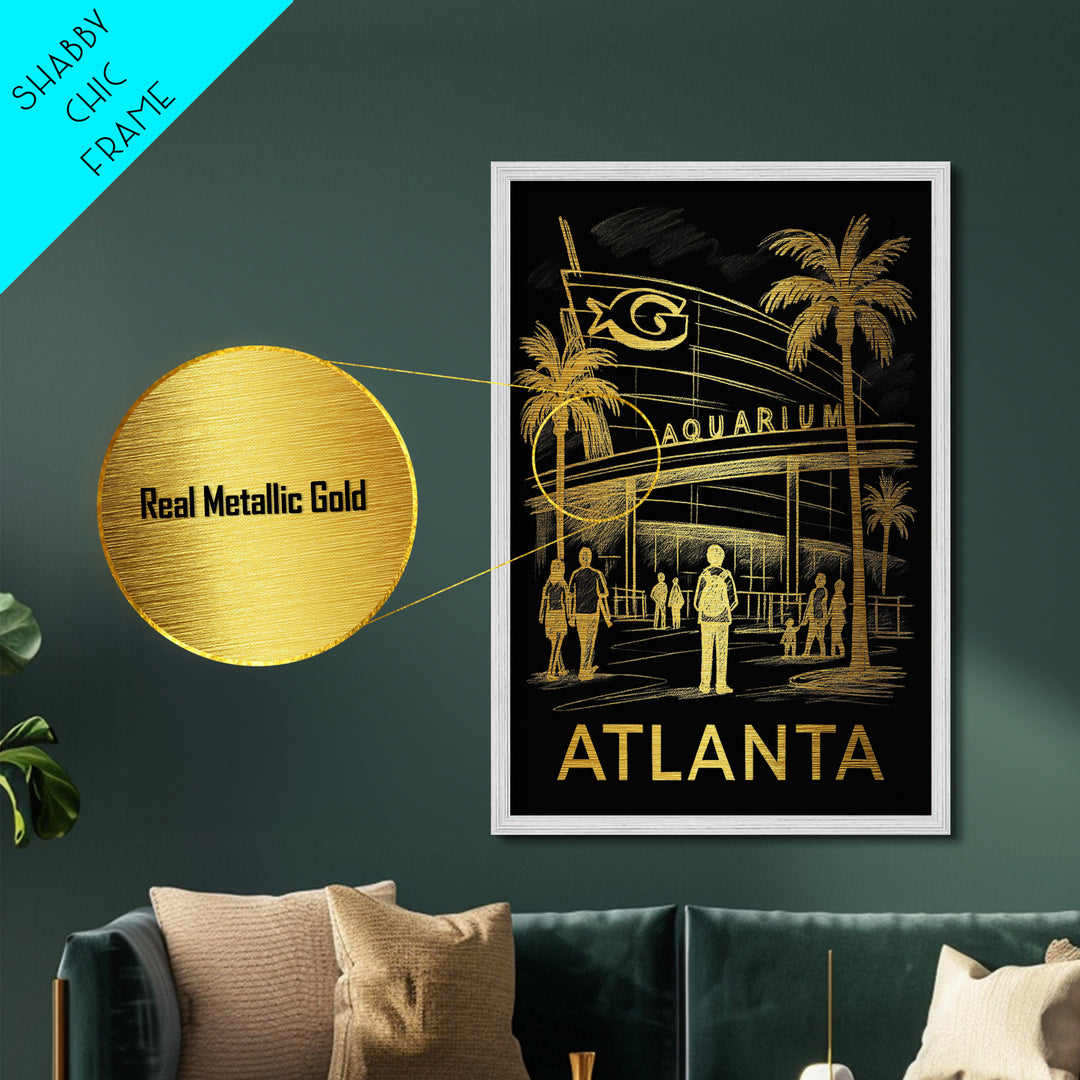 Atlanta Georgia art, Metallic Gold Print, Travel Art Prints, Metal Art, Wood Framed Art, Adventure Lover Gift, Traveler Gift