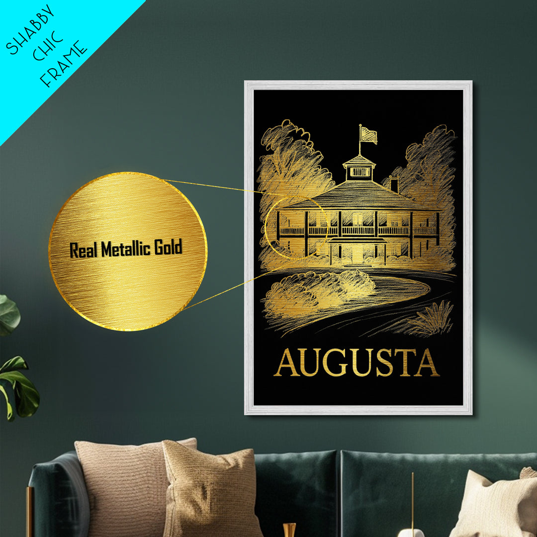 Augusta Georgia art, Metallic Gold Print, Modern House Art, Metal Art, Wood Framed Art, Graduation Travel Gift, Travel Gift