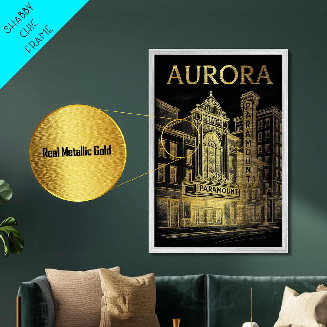 Aurora Colorado art, Metallic Gold Print, Best Friend Gifts, Metal Art, Wood Framed Art, Birthday Travel Gift, Destination Gift