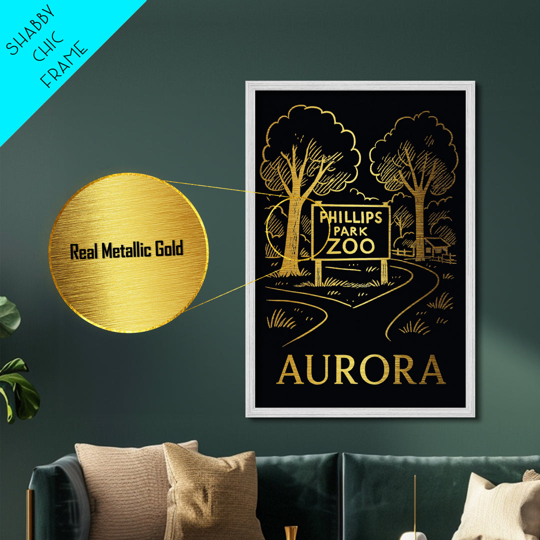 Aurora Illinois art, Metallic Gold Print, Housewarming Gift, Metal Art, Wood Framed Art, Newlywed Travel Gift, Honeymoon Gift
