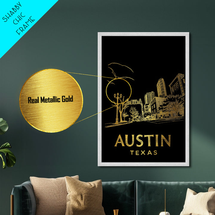 Austin Texas travel, Metallic Gold Art, Closing Gift, Metal Art, Wood Framed Art, Anniversary Travel Gift, Retirement Travel Gift