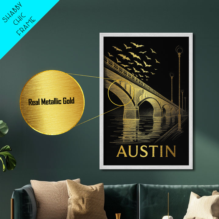 Austin Texas travel, Metallic Gold Art, Modern House Art, Metal Art, Wood Framed Art, Wanderlust Gift, Travel Art Prints