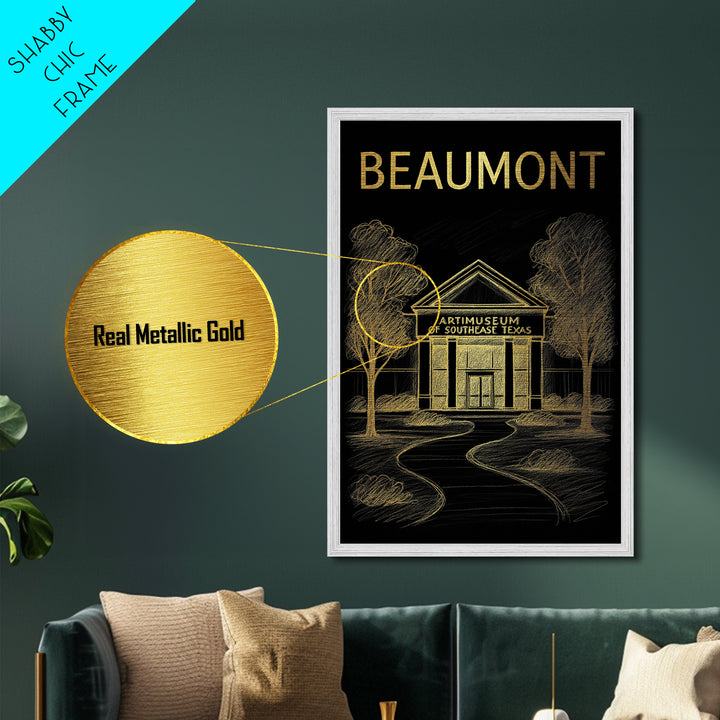 Beaumont Texas travel, Metallic Gold Print, Closing Gift, Metal Art, Wood Framed Art, Anniversary Travel Gift, Retirement Travel Gift