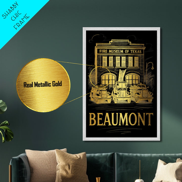 Beaumont Texas art, Metallic Gold Art, Office Decor, Metal Art, Wood Framed Art, Graduation Travel Gift, Destination Gift