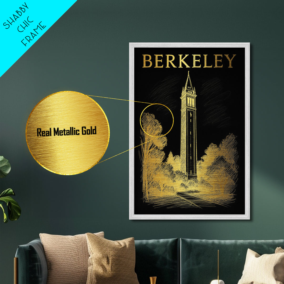 Berkeley California travel, Metallic Gold Print, College Dorm Décor, Metal Art, Wood Framed Art, Graduation Travel Gift, Traveler Gift