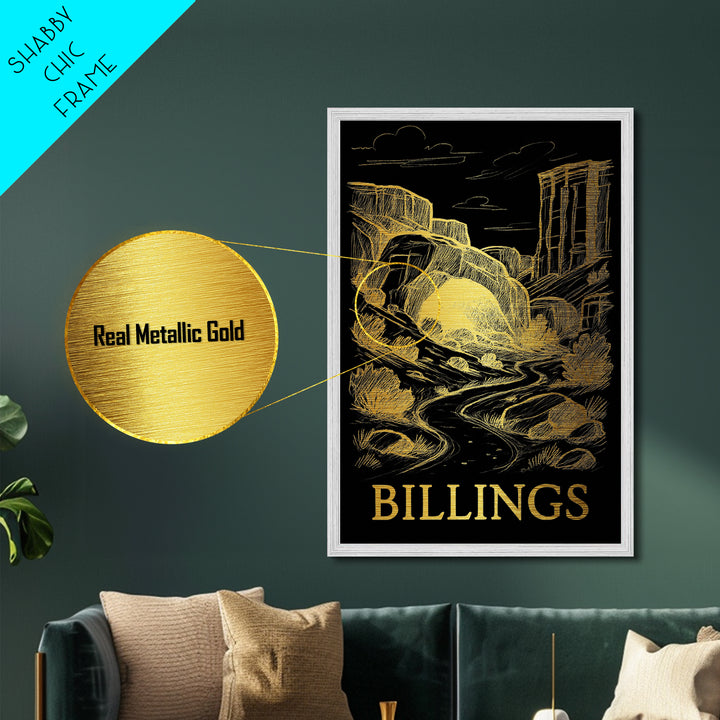 Billings Montana art, Metallic Gold Art, Housewarming Gift, Metal Art, Wood Framed Art, Newlywed Travel Gift, Honeymoon Gift