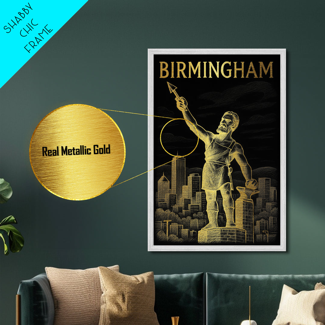 Birmingham Alabama travel, Metallic Gold Print, Closing Gift, Metal Art, Wood Framed Art, Anniversary Travel Gift, Retirement Travel Gift