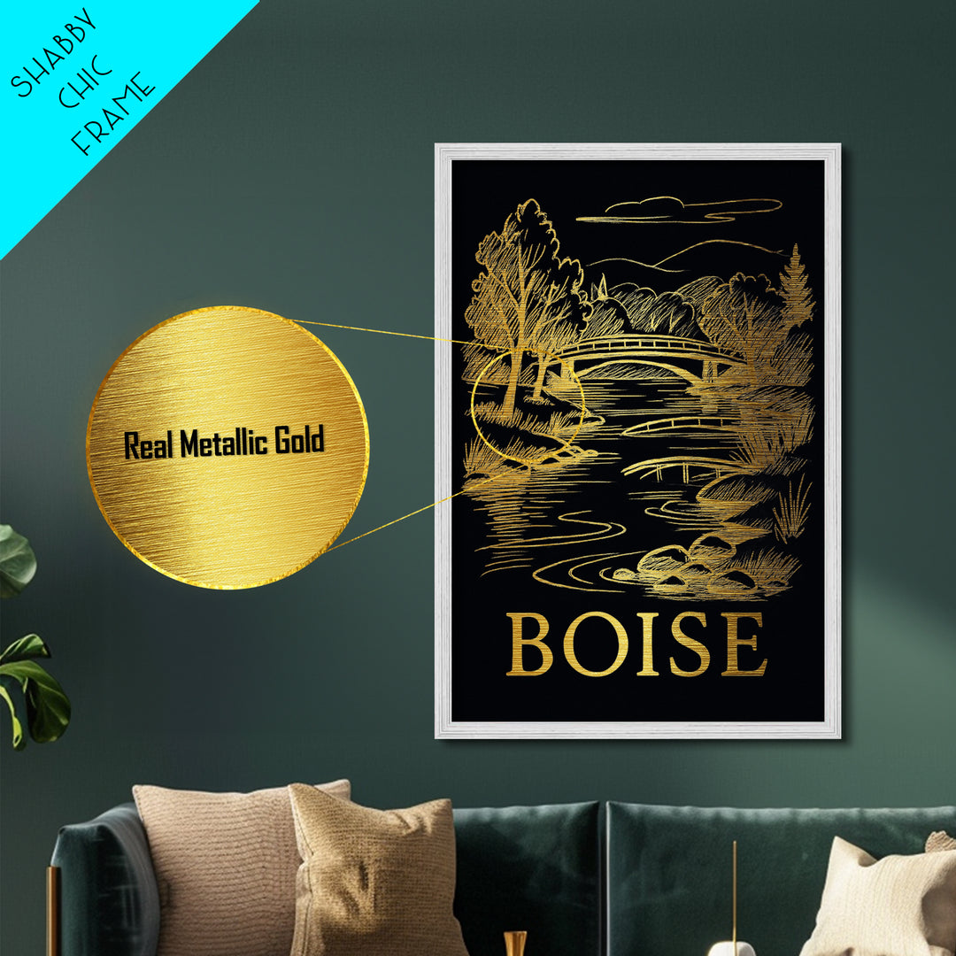 Boise Idaho art, Metallic Gold Art, Travel Art Prints, Metal Art, Wood Framed Art, Adventure Lover Gift, Traveler Gift