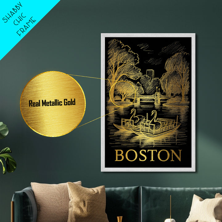 Boston Massachusetts art, Metallic Gold Art, Modern House Art, Metal Art, Wood Framed Art, Graduation Travel Gift, Travel Gift