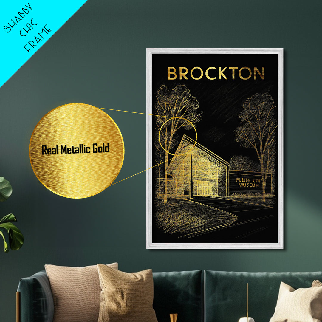 Brockton Massachusetts travel, Metallic Gold Print, Closing Gift, Metal Art, Wood Framed Art, Anniversary Travel Gift, Retirement Travel Gift