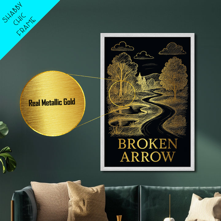 Broken Arrow Oklahoma travel, Metallic Gold Print, Modern House Art, Metal Art, Wood Framed Art, Wanderlust Gift, Travel Art Prints