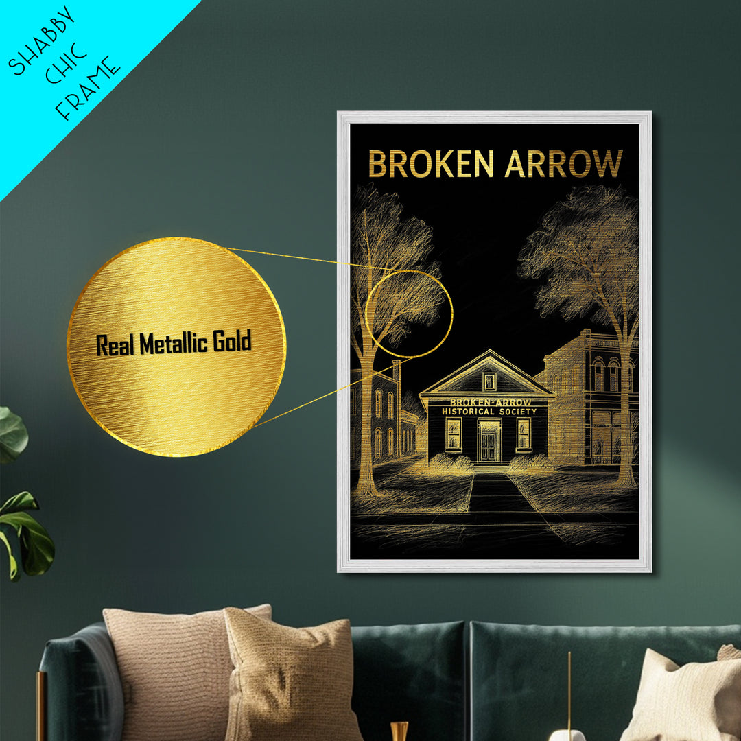 Broken Arrow Oklahoma art, Metallic Gold Art, Travel Art Prints, Metal Art, Wood Framed Art, Adventure Lover Gift, Traveler Gift