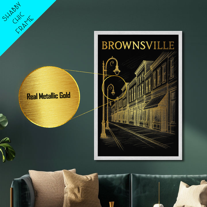 Brownsville Texas travel, Metallic Gold Print, Modern House Art, Metal Art, Wood Framed Art, Traveler Gift, Destination Gift