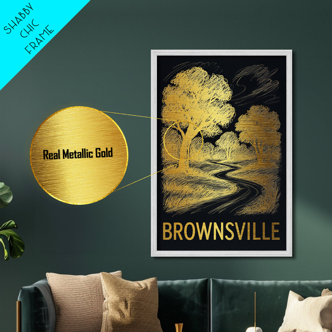 Brownsville Texas art, Metallic Gold Art, Modern House Art, Metal Art, Wood Framed Art, Graduation Travel Gift, Travel Gift