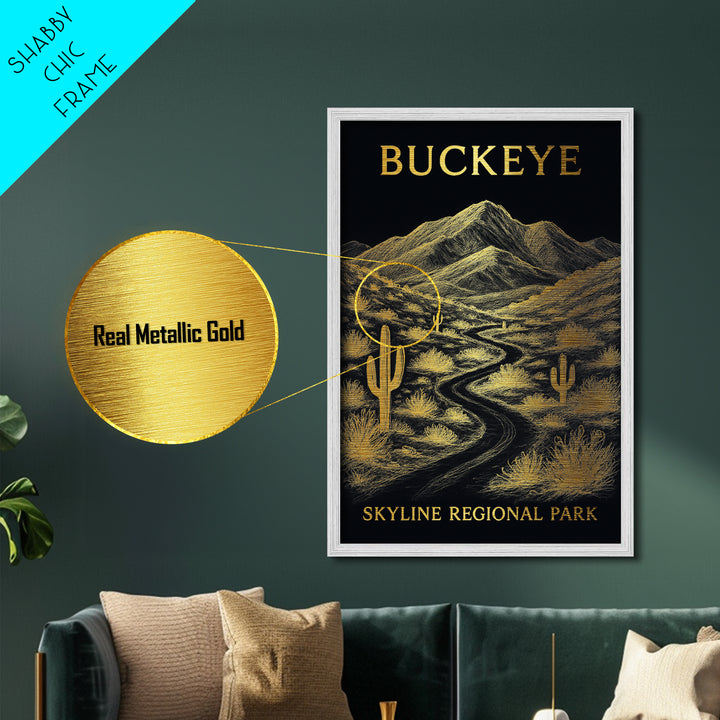 Buckeye Arizona travel, Metallic Gold Print, College Dorm Décor, Metal Art, Wood Framed Art, Graduation Travel Gift, Traveler Gift