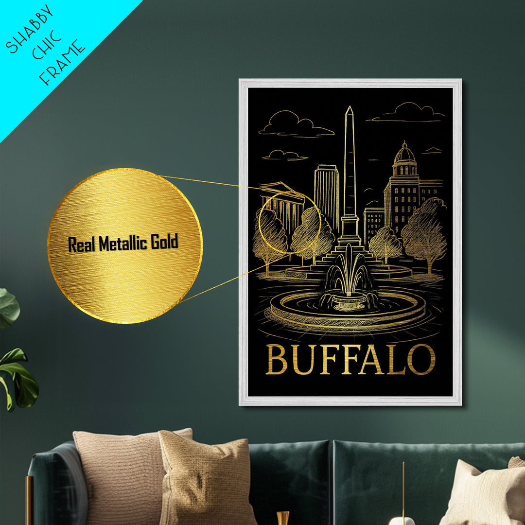 Buffalo New York art, Metallic Gold Art, Housewarming Gift, Metal Art, Wood Framed Art, Newlywed Travel Gift, Honeymoon Gift
