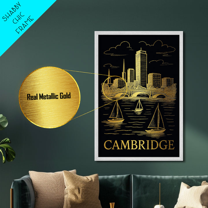 Cambridge Massachusetts art, Metallic Gold Art, Travel Art Prints, Metal Art, Wood Framed Art, Adventure Lover Gift, Traveler Gift